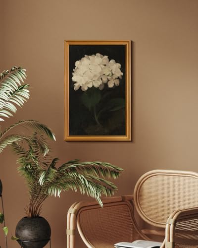 HUARCEY Gold Framed Vintage Wall Art for Living Room, Flowers Painting Canvas Prints Shelf Decor for Kitchen, Aesthetic Bedroom Wall Art, Christmas Gifts for Friends Family (White Hydrangea 16"x24") - color: White Hydrangea, size: 24"L x 16"W