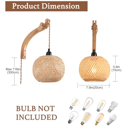 Plug in Wall Sconce,Farmhouse Wicker Wall Lamp Plug in,Hand Woven Rattan Wall Light Farmhouse Rustic Boho Sconces Wall Lighting for Living Room Bedroom - color: Bamboo, size: 1 PACK