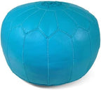Stuffed Round Design Moroccan Leather Pouf Ottoman, Handmade, Pre-Filled, 100% Genuine Leather, 13” Height x 20” Diameter, Footstool & Living Room Décor (Turquoise)