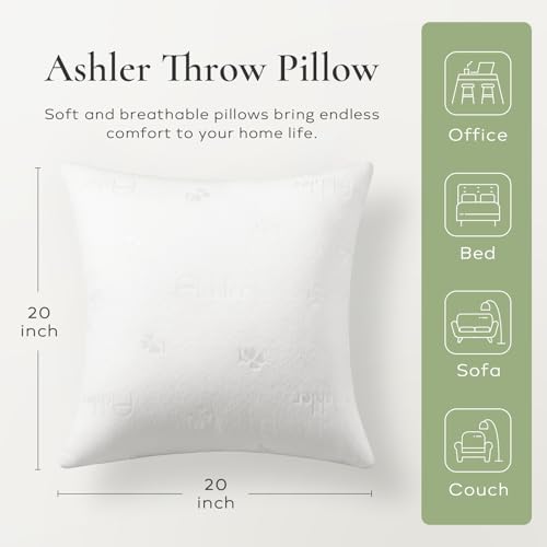 Ashler Throw Pillows Insert- 20x20 Pillow Inserts with Air Layer, Premium Bed and Couch Pillows - Indoor Decorative Throw Pillow, Square Cushion Sham Stuffer, Pack of 2, White - size: 20x20 Inch