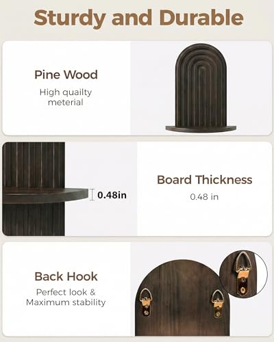 Bamworld Boho Wall Decor Brown Plant Wall Shelf, Mid Century Modern Decor Hanging Plant Shelf, 1-Tier Wooden Floating Shelves for Home, Bathroom Bedroom Living Room, Office Holding Planter - color: Walnut, size: 16.9'' Single