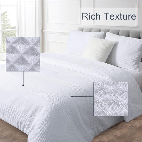 YINFUNG Waffle Duvet Cover King Cotton Textured Duvet Cover Set Striped Waffle Weave Knit Bedding Set Crisp White Farmhouse Luxury 104x90 - color: White, size: King