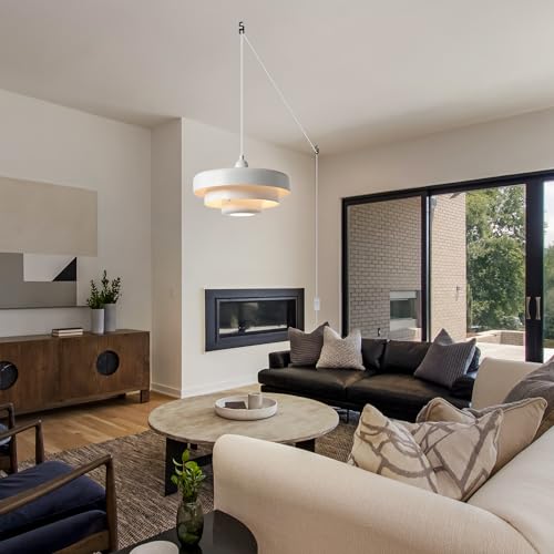 Hanging Lamp Plug in White Pendant Light Fixtures Mid Century Modern Pendant Lamp Nordic Style Pendant Lighting Metal Shade for Living Room Dining Room Bedroom Kitchen Island - color: Standard-White (13.5in)