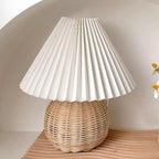 Pleated Table Lamp, Rattan Small Bedside Mini Table Lamp for Bedroom Pleated Table Lamp Handmade Boho Rattan Bedside Lamp Desk Light for Room Desk Entrance 9.4x11.0x5.5in