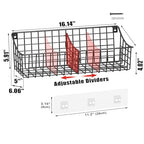 4 Pack EXTRA LARGE Hanging Wall Mount Storage Baskets With Divider, Metal Wire Basket With 4 Strong Adhesive Hooks +5 S Hooks,Organizing Wall Shelf for Home Kitchen Bathroom Pantry Garage RV, Black - size: 16.14''L x 6.06''Wx 5.91'' H- With Divider-4Pack