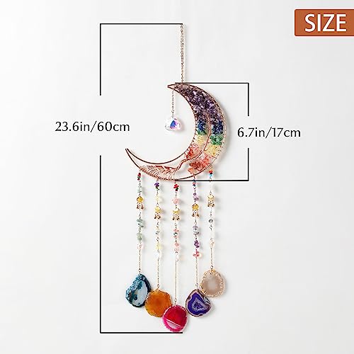 Agate Gemstone Dream Catcher 7 Chakra Tree of Life Dream Catcher with Rainbow Crystal Stones Handmade Dreamcatcher Wall Decor for Adults Boys Girls,Bedroom,Wedding,Garden,Bless Gift(Rainbow Moon) - color: Rainbow Moon Agate