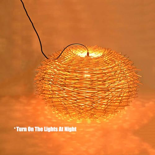 Tropical Island Beach Chandelier Creative Unique Weaving Pendant Lamp Bird's Nest Ceiling Hanging Light Hanging Lighting with Shape Rattan for Teahouse Dining Room in Beige - size: 40cm/15.8in