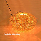 Tropical Island Beach Chandelier Creative Unique Weaving Pendant Lamp Bird's Nest Ceiling Hanging Light Hanging Lighting with Shape Rattan for Teahouse Dining Room in Beige - size: 40cm/15.8in