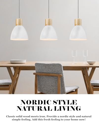 ELYONA 2 Pack Hammered Pendant Light Fixtures, 10.2” Metal & Rubber Wood Island Hanging Lamp, Adjustable Height, Modern Pendant Lighting for Kitchen,Farmhouse Bar,Dining Room,Bedroom, Nordic White - color: White - 2 Pack