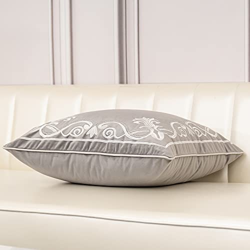 Aeckself European Floral Pillow Cover 20x20 Inch, Luxury Velvet Embroidered Decorative Throw Pillow Cover for Couch Bedroom Living Room, Grey and White - color: Gray, size: 20" x 20" (Pack of 1)