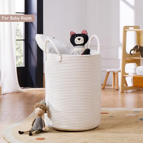80L Extra Large White Hamper Tall Woven Laundry Basket Cotton Rope Blanket Basket for Living Room Clothes Hamper in Bedroom 16"L x 16"W x 22"H - color: White, size: Extra Large (80L)