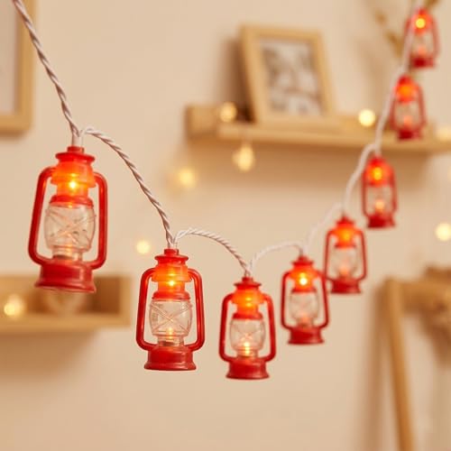 LED Kerosene String Lights, 8.5Ft Outdoor Lantern String Lights with 10 Red Oil Lights, Connectable Vintage Fairy Decorative for Christmas Lights Patio Bedroom Camping Wedding Garden Holiday - color: Red Oil Lights