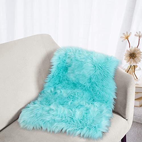 Latepis Light Blue Small Fluffy Rugs 2x3 Teal Faux Sheepskin Fur Rug for Bedroom Cute Throw Plush Rug for Cushion Chair Furry Rugs for Home Décor - color: Light Blue, size: 2' x 3' (Rectangular)
