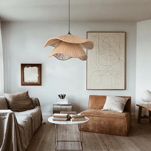 Arturesthome Rustic Woven Pendant Light, Coastal Jute Rope Lampshade Hanging Lighting Fixture,Adjustable Vintage Farmhouse Chandelier Lamp Shade for Kitchen Island Dining Table Room - size: 19.6"*11"