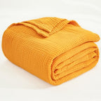 EMME Cotton Throw Blanket for Couch Mustard Yellow Soft Muslin Blankets 50"x60" Lightweight Breathable - color: 15 - Mustard Yellow, size: Throw (50" x 60")