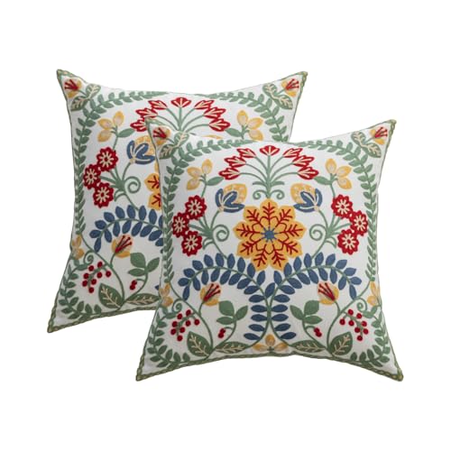 YIcabinet Pack of 2 Throw Pillow Covers,Embroidered Pillow Case Soft Square Decorative Pillowcases for Home Sofa Couch 18x18 Inch - color: White01