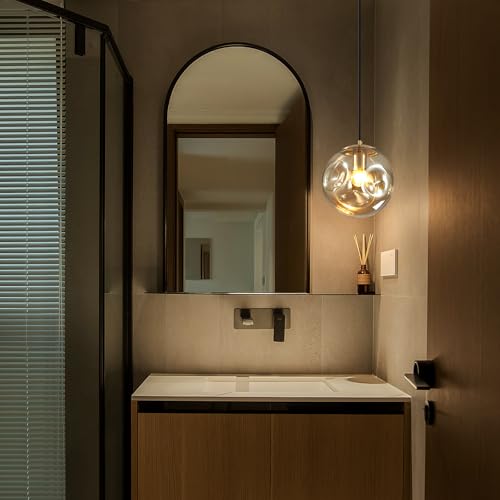 Modern Amber Concave Glass Pendant Light, Kitchen Island Lighting Single Globe Pendant Light Fixtures Century Kitchen Island Pendant Lighting for Bedroom Living Dining Room Light （Without Bulb） - color: Amber-1 Light-1PC