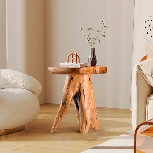 18.9 inch Live Edge Wood Stool, Live Edge Wood Stool, Freeform Mushroom Side Table Natural Plant Stand for Garden, Yard, Living Room, Bedroom - size: 14"D x 13"W x 19"H