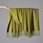 CUDDLE DREAMS Premium Cashmere Throw Blanket with Fringe, Luxuriously Soft (Bamboo Green) - color: Bamboo Green