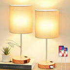 Lynnoland Set of 2 Touch Wood Table Lamps, Bedroom Lamps with 2 USB AC Outlet, 3-Way Dimmable Bedside Nightstand Lamps for Bedroom Living Room Nursery, 800 Lumens 2700K Bulbs Included - color: (2 Pack)Beige & Wood(Base)-2700K Bulbs Included