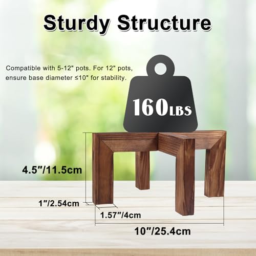 Vigordream Plant Stand, Indoor/Outdoor Wood Plant Holder, Single Flower Pot Stand, Sturdy Planter Stands(Walnut, Fit 5-12 Inch Pots) - size: Fit 5-12inch pots