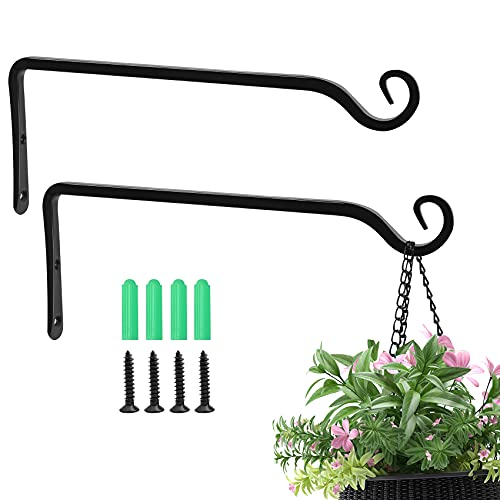 Jardim 2 Pack 10 Inch Premium Decorative Metal Iron Wall Hangers for Home Decor, Indoor Outdoor Plant Bracket Rustic Hanging Gardening Hooks for Planters, Bird Feeders, Lanterns, Wind Chimes (Black) - color: Black, size: 10 Inch