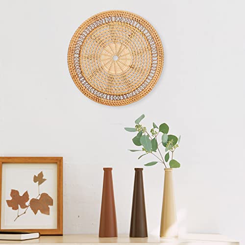 Wall Basket Decor, Boho Handmade Hanging Wall Baskets, Woven Seagrass Rattan Wall Decor, Flat Round Handcrafted Wall Decor for Coastal Art Bedroom Living Room Farmhouse home(Rattan circle 30cm) - color: Rattan circle 30cm
