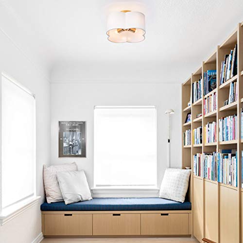 VILUXY Modern Flush Mount Ceiling Light Fixture Farmhouse White Fabric Semi Ceiling Lamps with Gold 4 Lights Drum Shade for Bedroom Dining Room Entryway Hallway Nursery - color: Off-White