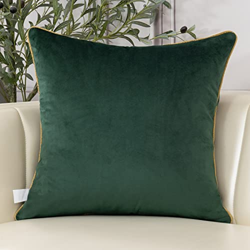 Aeckself European Luxury Velvet Throw Pillow Cover 18 x 18 Inch, Embroidery Floral Pillow Cover Home Decor Pillowcase for Couch Bedroom Living Room, Dark Emerald Green and Gold - color: Green, size: 18" x 18" (Pack of 1)