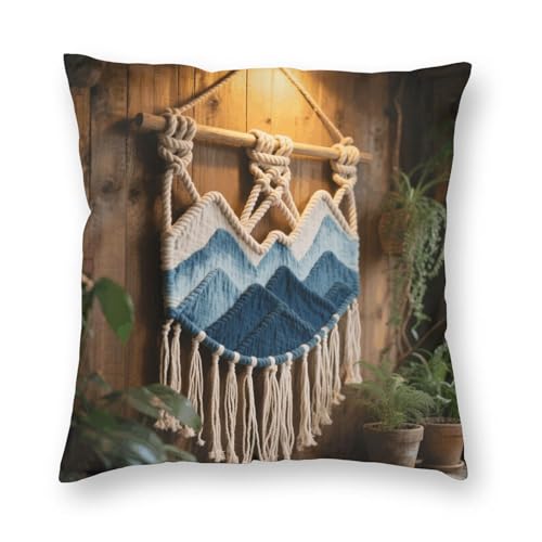 Mountain Dip-Dyed Macrame Plush Throw Pillow Covers 24"X24",Soft Cozy Couch Cushion Covers Decorative Pillow Cases for Holiday Home Bedroom Sofa Decors