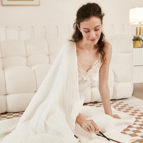 EMME Cotton Muslin Throw Blanket for Couch Breathable Gauze Soft Lightweight Blankets for Adults (White,50"x60") - color: 04-white-1, size: Throw (50" X 60")
