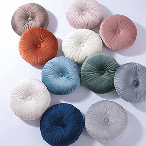 HLOVME Round Pillow Cushion for Couch Velvet Decorative Small Throw Pillow Solid Color for Living Room Bed Floor 13.7”, Cream - color: Cream