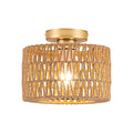 Rpzloila Rattan Ceiling Light, 1 Light Bohemian Modern Woven Flush Mount Ceiling Light, Boho Light Fixture for Bedroom Living Room Dining Room, Gold Finish - color: Gold, size: 1-Light-Round