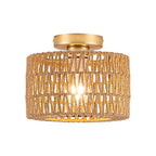 Rpzloila Rattan Ceiling Light, 1 Light Bohemian Modern Woven Flush Mount Ceiling Light, Boho Light Fixture for Bedroom Living Room Dining Room, Gold Finish - color: Gold, size: 1-Light-Round