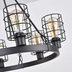 Wagon Wheel Chandelier Modern Farmhouse Pendant Light,Black Farmhouse Chandelier, 6-Light Wagon Wheel Chandelier with Adjustable Height, Dining Room Light Fixture, Hanging Lights - color: D