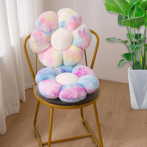2 Pcs Colorful Throw Pillows, Daisy Shaped Flower Floor Plush Pillows Set, Cute Preppy Room Decor Decorative Throw Pillows for Girls Bedroom Decor (Multicolour Purple & Multicolour Pink, 15 INCH) - color: Multicolour Purple & Multicolour Pink