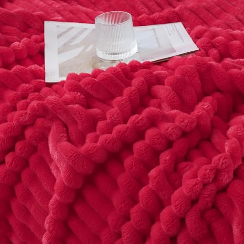 Cherry Red Throw Blanket for Couch Sofa 50x60 inches Striped Fleece Blankets Room Home Decor Lightweight Plush Soft Cozy Gifts for Women Mom Girls - color: Cherry Red, size: Throw(50"x60")