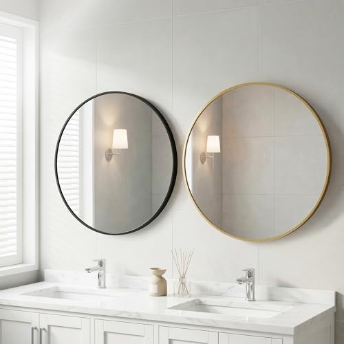 OLIXIS 20 Inch Gold Round Bathroom Wall Mirror, Round Bathroom Mirrors for Over Sink, Circle Mirror with Tempered Glass for Home Decor, Entryway, Bedroom, Vanity, Shatterproof& Crystal-Clear - color: Gold-round, size: 20"L x 20"W