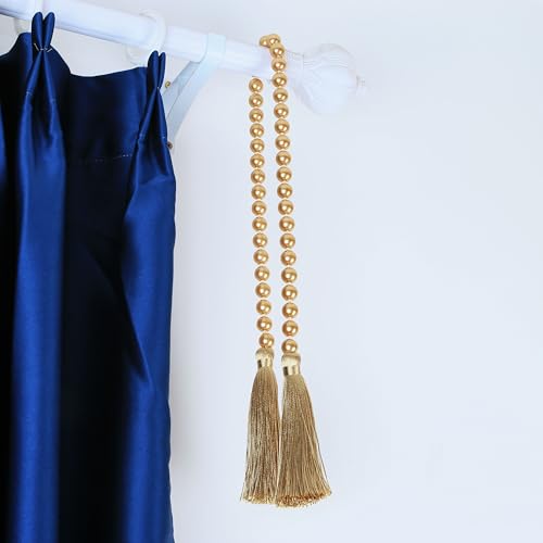 34 Inch Pearl Glass Bead Garland with Tassels - Elegant Boho Table Decor, Fringe Wall Hanging for Wedding, Party, Farmhouse Rustic Prayer Bead Home Decoration(1 Pack,Champagne Gold) - color: Champagne Gold, size: 1 Pack