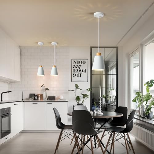 3 Pack Mini White Pendant Light Kitchen Island Modern Wood Pendant Lighting Cone Hanging Lights Hollow Top Nordic Island Light for Counter, Bar, Hallway - color: White 3-PACK