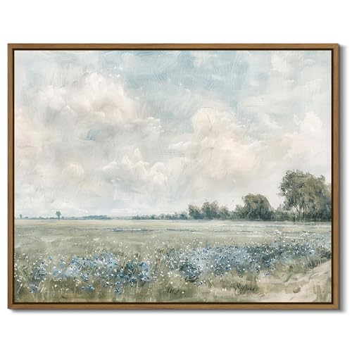 Framed Vintage Landscape Wall Art Vast Grassland Field Canvas Prints Nature Wilderness Scenery Pictures Wall Decor Rustic Wildflower Oil Painting Ready to Hang for Farmhouse Kitchen Decoration, 8"x10" - color: Vast Grassland Field, size: 10"L x 8"W