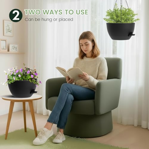 3 Pack 10 Hanging Flower Pots with Chains Self Watering Plastic Planters for Indoor Outdoor Plants, Sturdy Triangular Iron Chain Design for Garden PorchPlastic Hanging Flower pots (3, Black) - color: Black