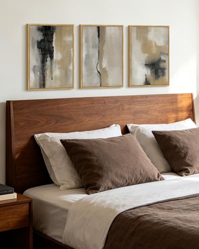 KUVIOKE Black Gray Abstract Framed Wall Art Neutral Wall Decor Minimalist Modern Illustrations Art Print for Living Room Bedroom 12x16in (Natural Framed) - color: Black Gray Abstract, size: 12 x 16in x 3 Panels Natural