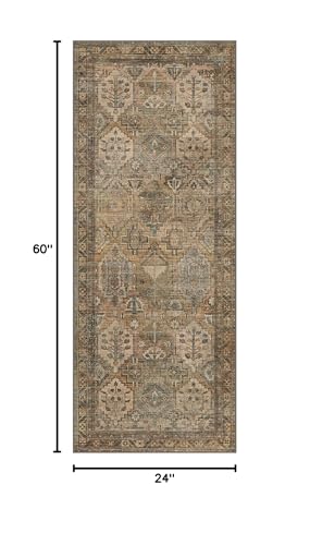 Bavni Kitchen Rug 2x5 Runner Rugs for Hallways Entryway, Washable Vintage Print Carpet, Ultra-Thin Chenille Low Pile Lightweight Rug with Non Slip Backing, Warm Taupe - color: Area Warm Taupe, size: 2' x 5' (Rectangular)