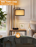 Innqoo Black Table Lamp for Bedroom with USB Port and Outlet, Dimmable Nightstand Bedside Lamps with Linen Lampshade, Desk Lamp for Home Office, Living Room, Guest Room, LED Bulb Included - color: G-Black Shade & Black Base