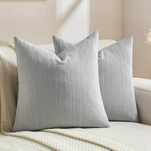 FUTEI Pack of 2 Chenille Decorative Throw Pillow Covers 22x22 Inch,Soft Crushed Striped Texture Cushion Case,Modern Home Decor for Couch Bed Living Room,Light Grey - color: Light Grey, size: 22" x 22" (Pack of 2)