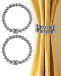 Boho Curtain Tiebacks Magnetic Beaded 2 Pack Light Grey - Strong Magnets - color: Light Grey