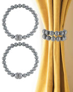 Boho Curtain Tiebacks Magnetic Beaded 2 Pack Light Grey - Strong Magnets - color: Light Grey