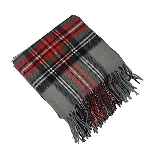CHEF L HOME & KITCHEN Lightwight Throw Gray/RED Plaid with Tassels/Fringe- 60" x 50" - color: Gray
