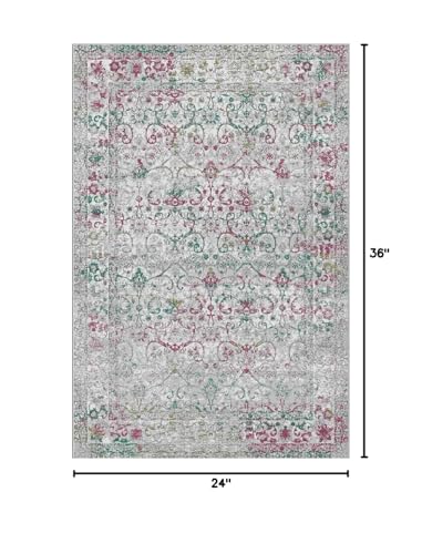 Vintage Distressed Floral Country Rustic Area Rug 2x3 Gray Rust Red Washable Antique Rug for Livingroom Bedroom Diningroom Indoor Outdoor Floor Carpet Mat - color: H, size: 2' x 3' (Rectangular)